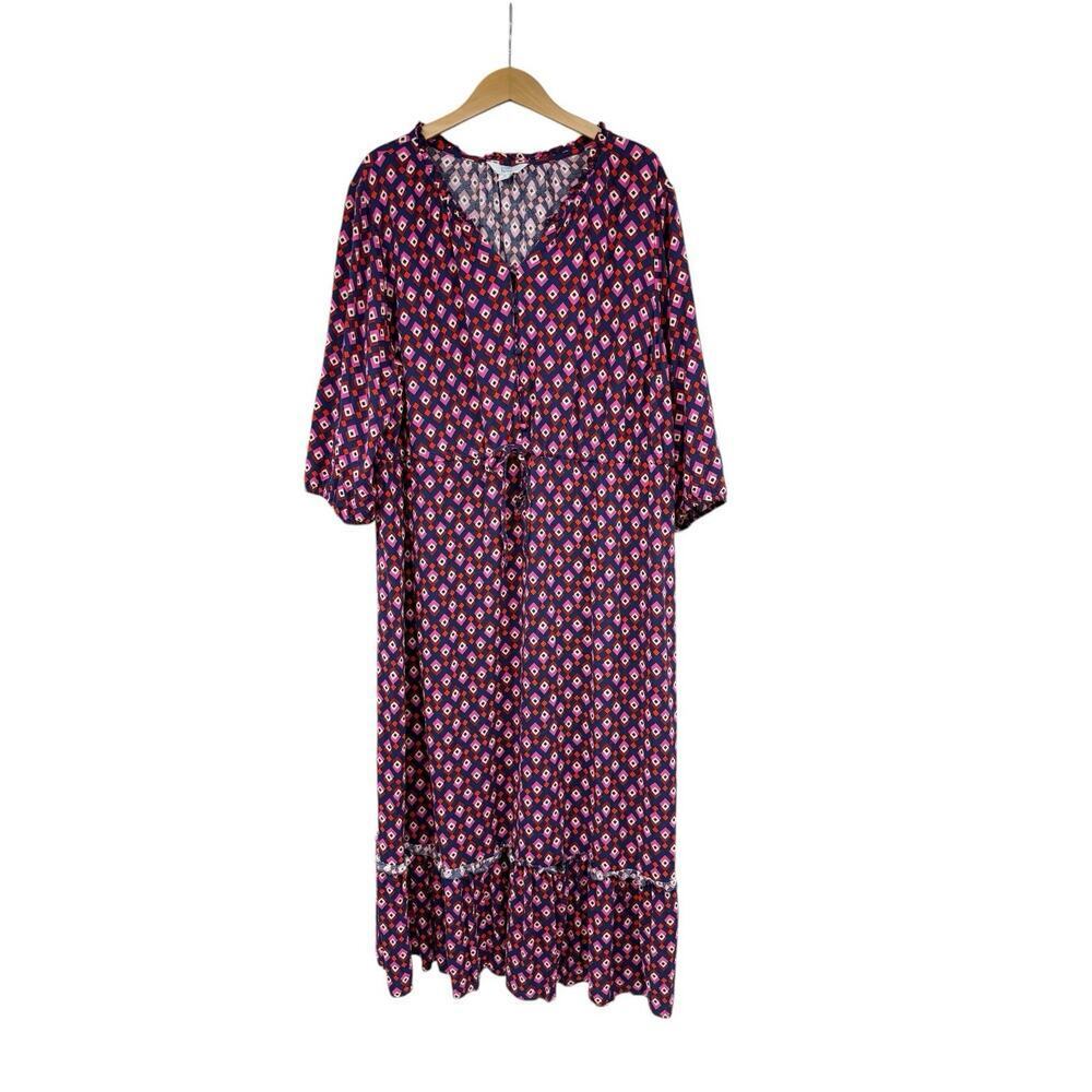 Croft And Barrow Geometric Pattern Pink Midi Dress Womens Plus Size 2XL